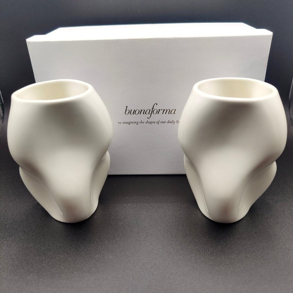 Modern Porcelain Tumbler Cups Set of 2 Ergonomic Curved 12oz White